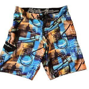 Vintage‎ Maui & Sons Board Shorts Men Size 36W x 22L Drawstring Cargo Pocket
